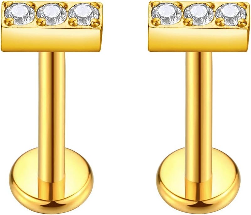 KaseStyle G23 Titanium Threadless Push-in Labret Lip Monroe Tragus Earrings Clear CZ Push Back Stud Helix Piercing Jewerly for Men Women - Image 1